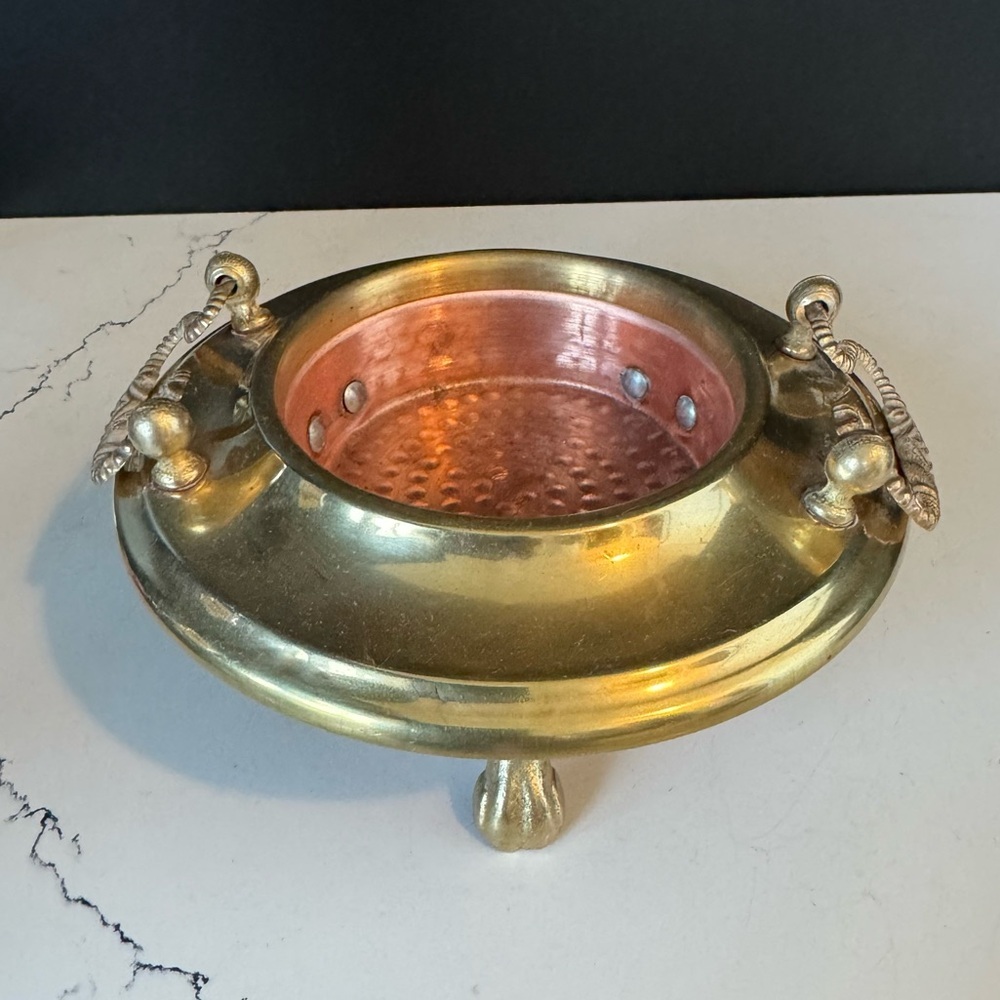 Vintage Footed Brazier Brass and Hammered Copper - Picture 2 of 5